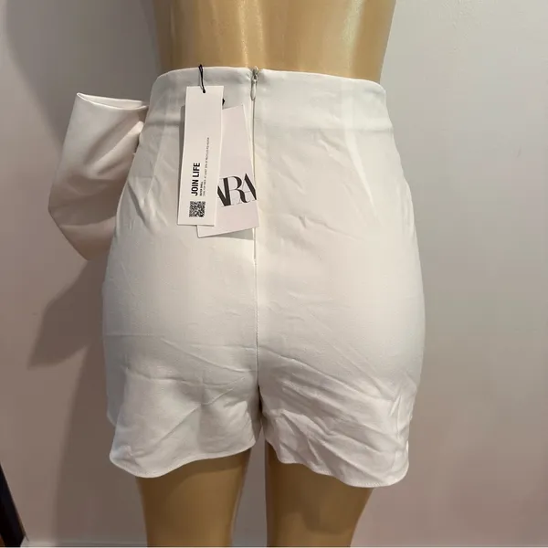 New Zara Satin Bow Mini Skort Skirt Sz XS White NWT - Image 4