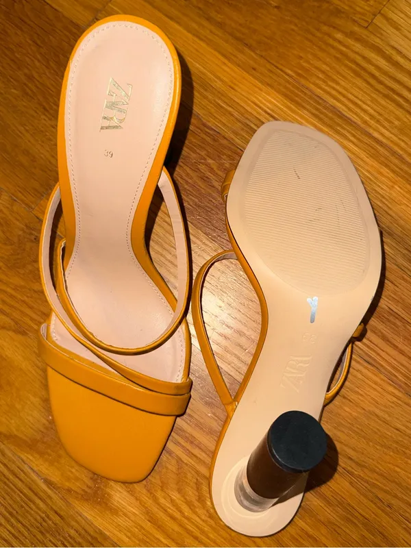 Zara Mustard Yellow Double-Strap Slide Mules - Image 4
