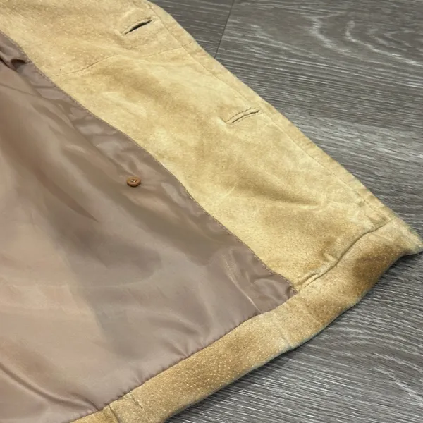 Y2K Live a Little Tan Suede Leather Double Breasted Pea Coat Jacket Small Preppy - Image 13