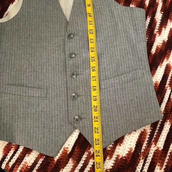 Vintage Grey White Striped Office Siren Corporate Fitted Jacket Vest Waistcoat button front Measurement in pics - Image 5