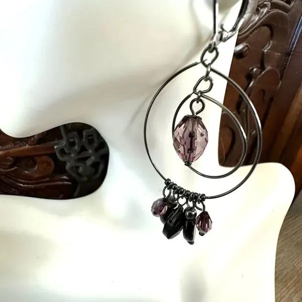 Chico’s Additions black and purple circle beaded earrings - Image 7