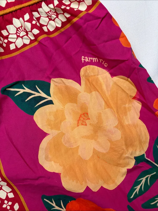 Farm Rio xl new flower tapestry midi dress Floral Tie-Shoulder pink guest party - Image 7