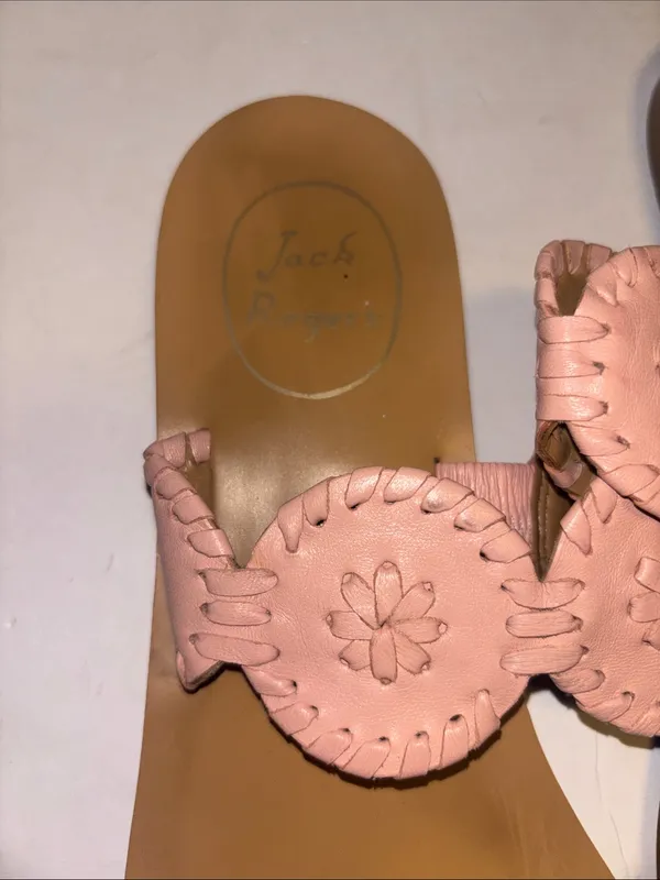 Jack Rogers Pink And Off White Leather Straps Floral Design Size 7.5 Preloved - Image 7