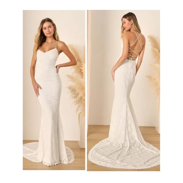 Lulus Perfectly Beloved White Lace Sleeveless Lace-Up Maxi Dress Size XS Wedding - Image 2