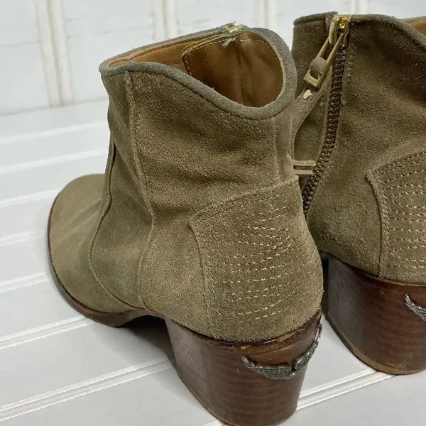 Zadig & Voltaire Molly Khaki Suede Wing Ankle Boots Spain 36 Western Block Heel - Image 3