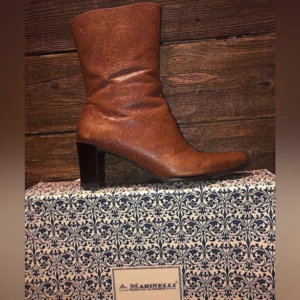 vintage A. Marinelli boots by Marinelli Genuine Leather Floral Embossed - Image 2