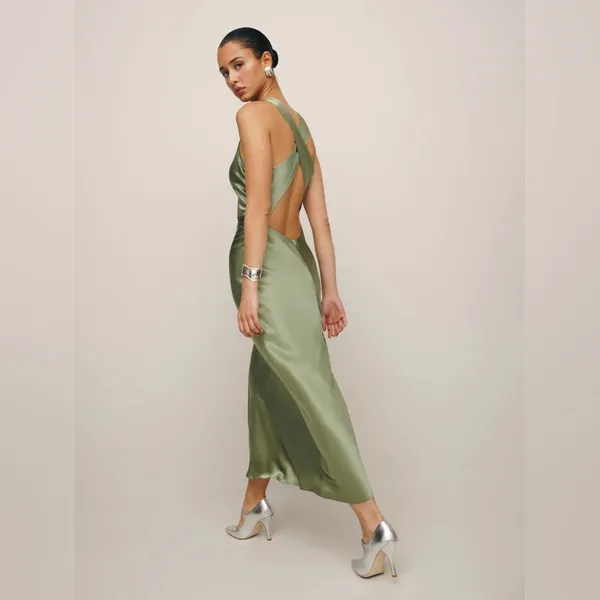 Reformation Cassette Silk Dress in artichoke NEW NWT - Image 5