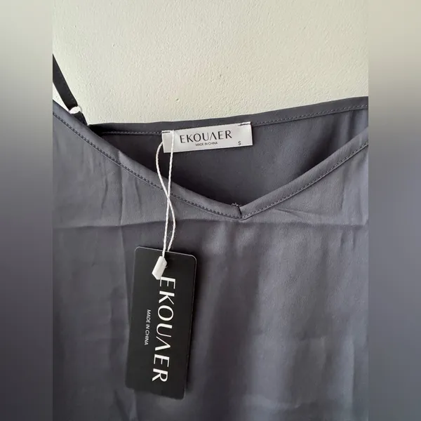 NEW!! Ekouaer Charcoal Gray Silky Satin Cami Sleep Lounge‎ Top - Image 3