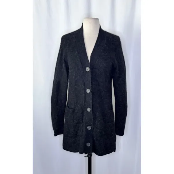 EVERLANE The Oversized Alpaca Cardigan Heathered Black Merino Wool Pockets Small - Image 2