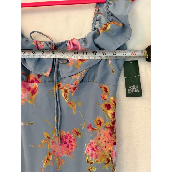 Wild Fable Slate Blue Floral‎ Ruffle Maxi Dress Womens Medium NWT - Image 6