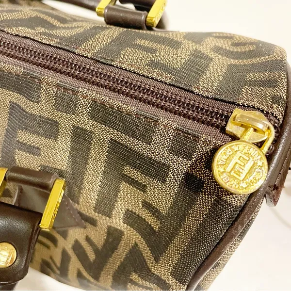 Fendi Brown All‎ Over F Print Satchel Handbag Designer Authentic Leather - Image 6