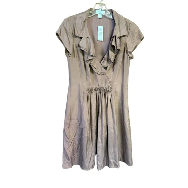 Ann Taylor LOFT 100% silk Dress Ruffle V-neckline Sz 4 NWT - Image 2