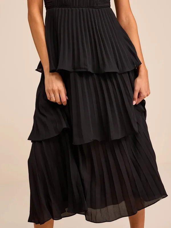 LULU’S Cascading Crush Black Tiered Bustier Midi Dress - Image 6