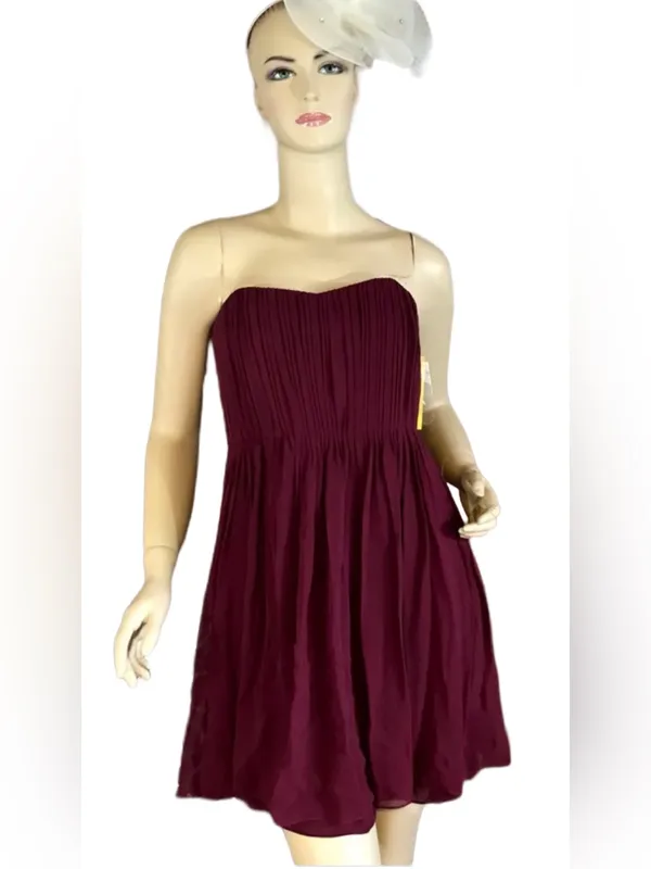 Alice & Olivia Burgundy Silk Chiffon Strapless "Mckell" Dress (10) - Image 2