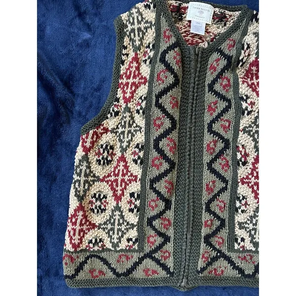 Susan‎ Bristol Green Red Zip Up Sweater Vest Size Petite Medium Vintage 90s - Image 3