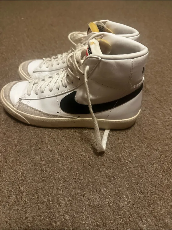 Nike White High-Top Sneakers with Black Swoosh and Yellow Tongue Tab - Image 3