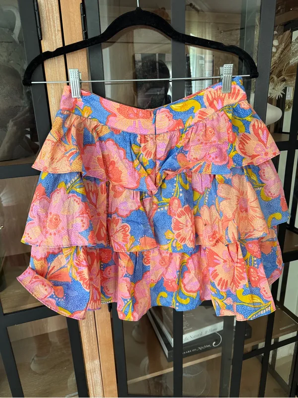 Olivaceous Floral tiered ruffle mini skirt cotton high rise waisted - Image 4