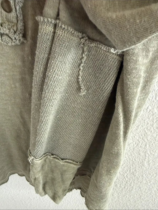 Free People We The Free Olive Henley Long Sleeve Top with Distressed Trim Medium - Image 5