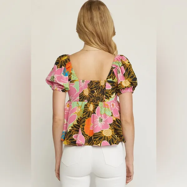 Entro Women’s Vivian V-Neck Bubble Sleeve Top Medium Floral NWT - Image 2