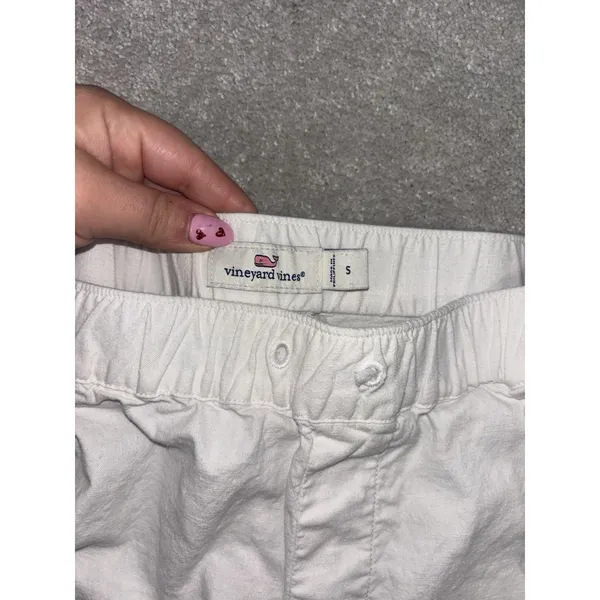 vineyard‎ vines womens white linen pull on pants Cropped Pockets - Image 3