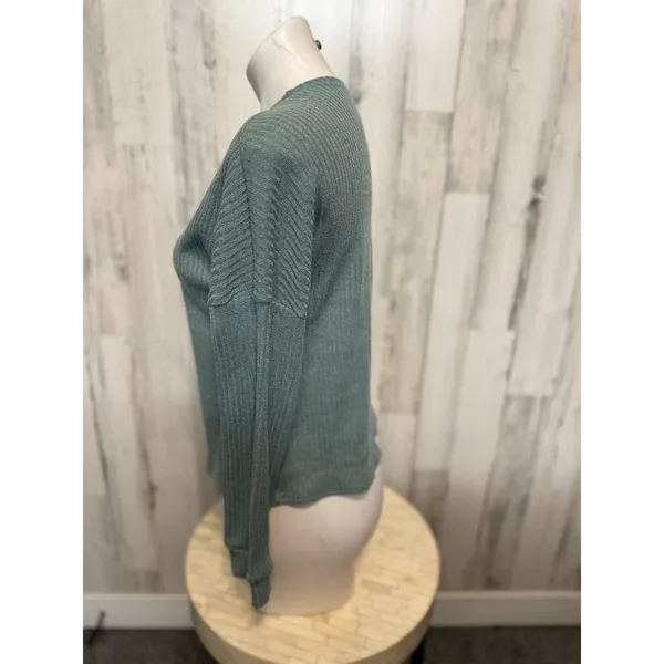Green Ribbed Button Front Cardigan Top | Size Small | Long Sleeve Knit Sweater - Image 2