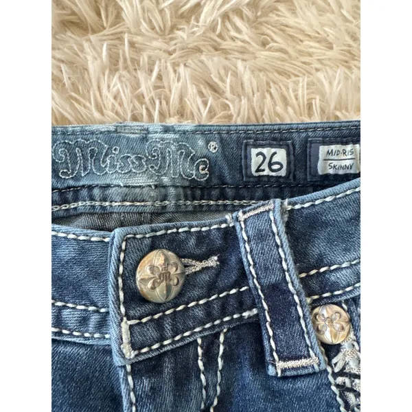 Miss Me‎ Mid Rise Skinny Jeans Embellished Pockets Rhinestones Sequins Size 26 - Image 4