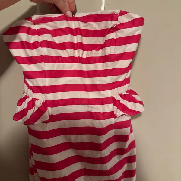 Lilly Pulitzer Pink and White Striped Strapless Mini Dress - Image 7