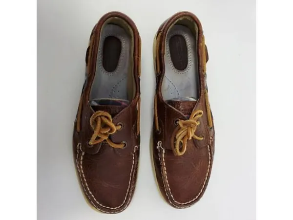 Sperry Top Slider Bluefish Plaid Slip On Oxford Boat Shoes Leather Sz 7 M Brown - Image 7