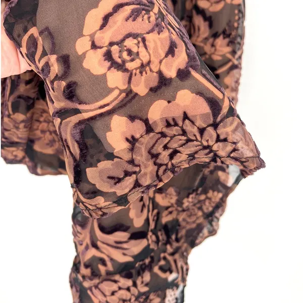 Dress‎ Forum LA Floral Burnout Velvet Midi Dress Brown Lace Up Back Medium EUC - Image 4