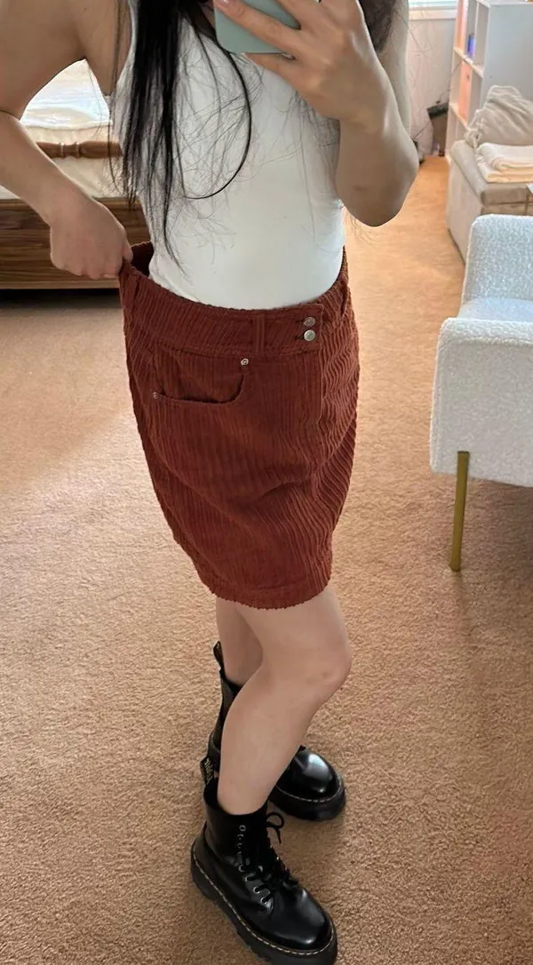 Corduroy Button Front Mini Skirt - Image 3
