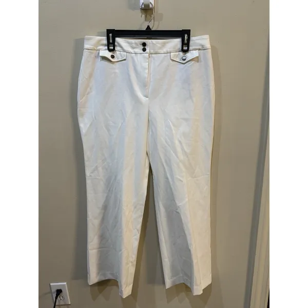 Talbots White Wide Leg Pants Crested Buttons Size 16P Coin Pockets‎ Nautical - Image 2