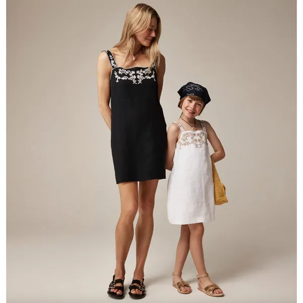 J.Crew Embroidered Linen Shift Dress Mini Boho Resort Vacation Black US 4 NWT - Image 4