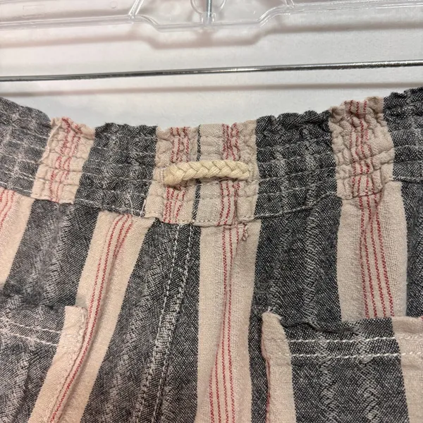 Striped Linen Blend‎ Shorts Juniors XL Grey Cream Red Coastal Beach Boho Casual - Image 3