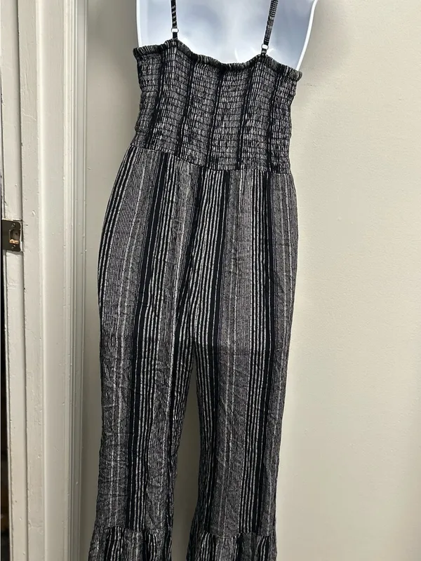 Angie Striped smocked wide leg bell bottom jumpsuit - Image 2