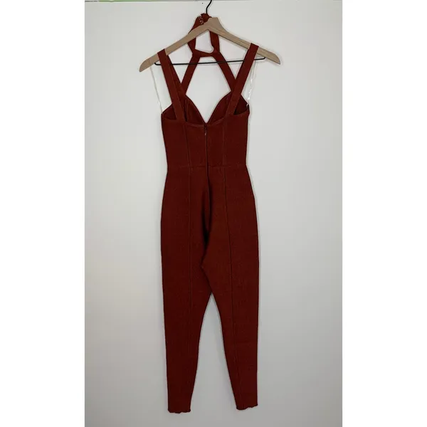 House of CB Cypresa Rust Lurex Collar Strap Jumpsuit Women’s Size XS - Image 4