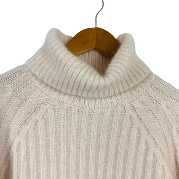 Zara Cream Light Pink Wool Alpaca Blend Ribbed Knit Turtleneck Sweater Medium - Image 3