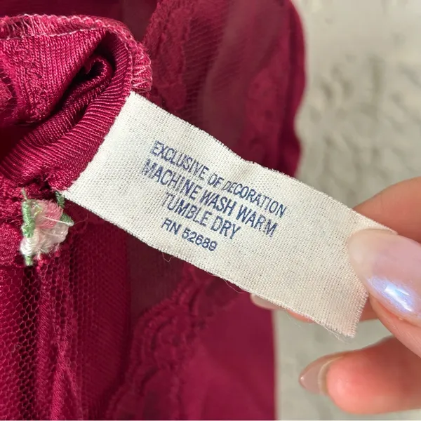 Vintage 80’s Bari Silky Nylon Lace Burgundy Camisole Size M - Image 6