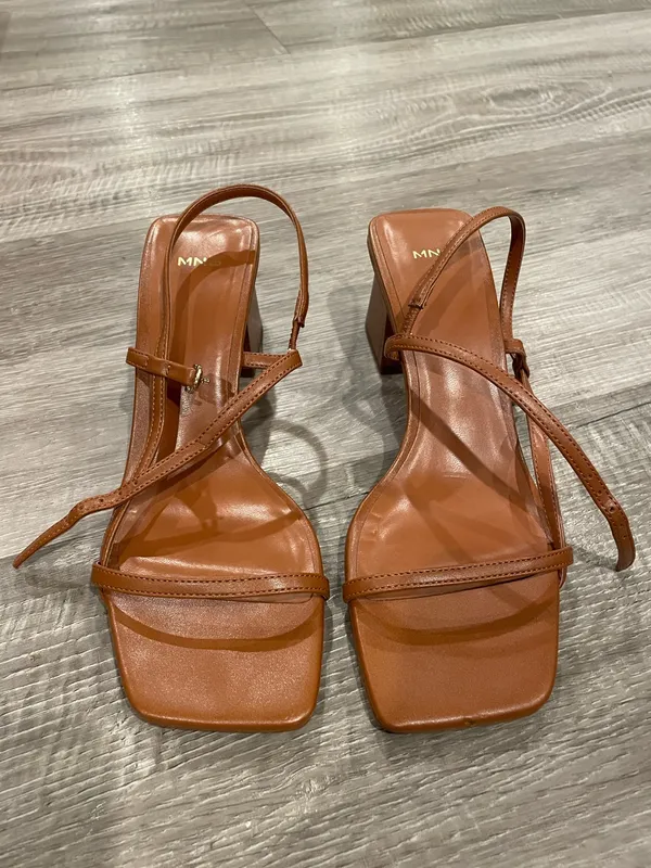 Mango Tan Strappy Square-Toe Block Heel Sandals - Image 2