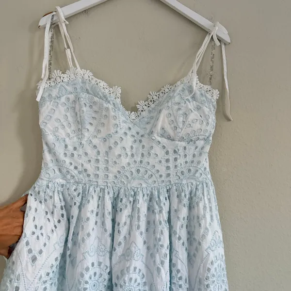 Avec Les Filles Eyelet Lace Midi Dress Size 12 Light Blue/White Cotton - Image 7