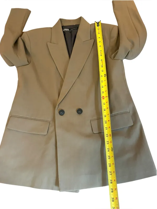 Zara Double Breasted Oversize Blazer In Khaki Womens Small Blogger Favorite - Image 7