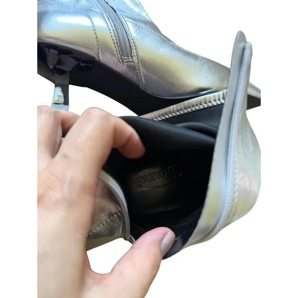 Abound Silver Metallic Pointed Toe Kitten Heel Sock Ankle Boots Size 7M - Image 6