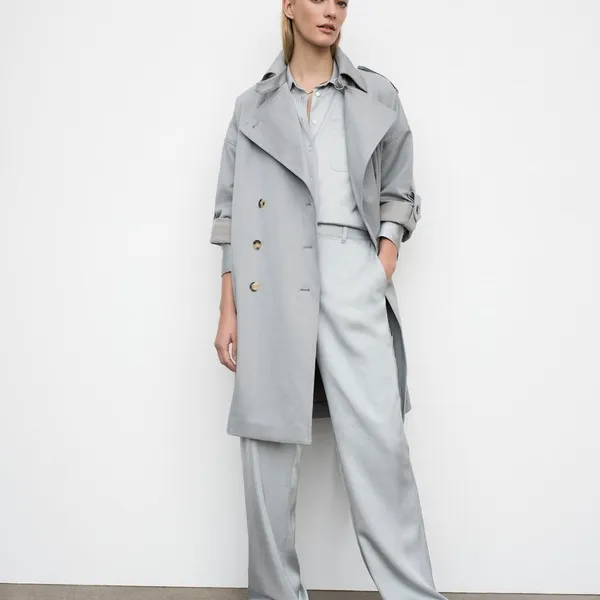 Club Monaco Light blue/grey Adjustable Sleeve Soft Trench - Image 4