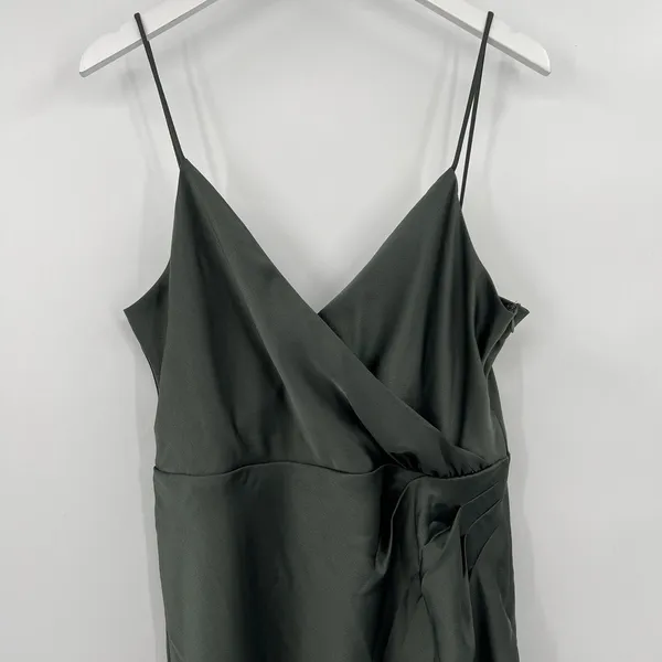 BHLDN Size 14‎ Freya Satin Charmeuse Maxi Slip Dress Moss Green Bridesmaid NWT - Image 4