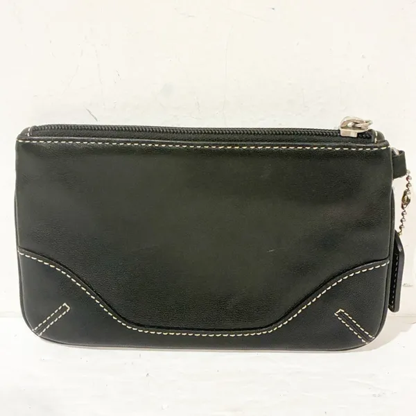 Coach‎ Black Leather White Stitch Zip Top Wristlet Wallet Clutch - Image 5