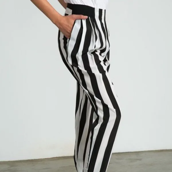 NWT Sans Souci Striped Lightweight Satin Feel Trouser Ankle Pant M Black White - Image 9
