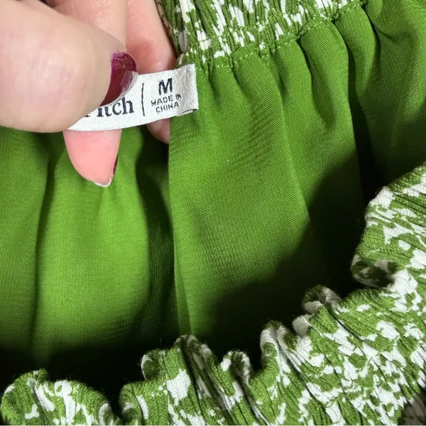Abercrombie & Fitch Green White Splattered Print Puff Sleeve‎ Top - Image 3