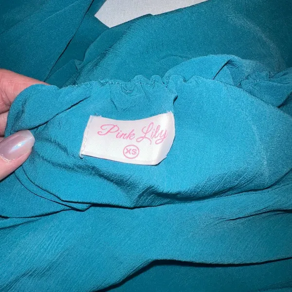 Pink Lily One Shoulder Dress Maxi Size XS Teal Bridesmaid Formal Wedding Guest - Image 4