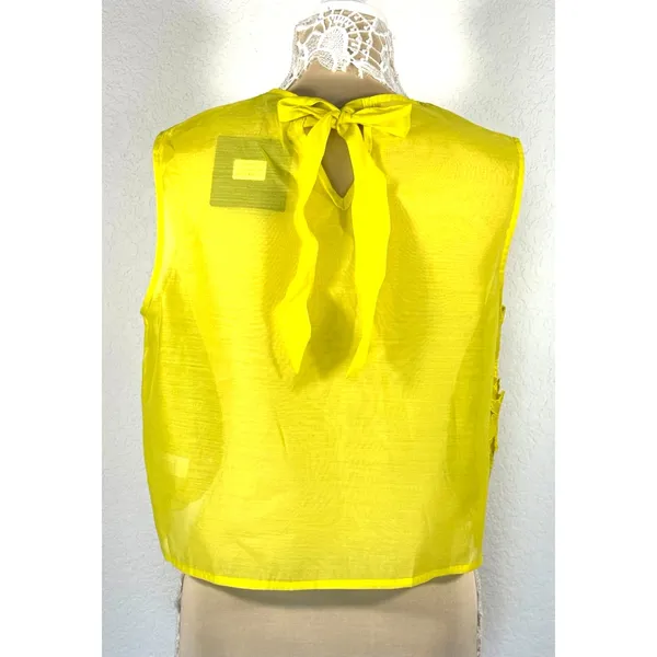 Marc New York Chartreuse 3D Floral Lace Crop Top M Tie Back Party Statement NWT - Image 2