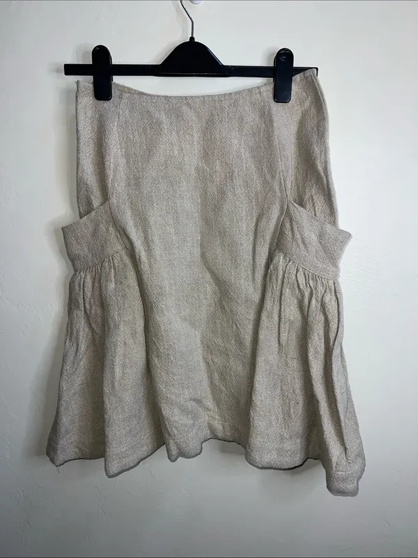 Free People Neutral Beige Textured linen and cotton A-Line Ruffle Skirt - Image 7
