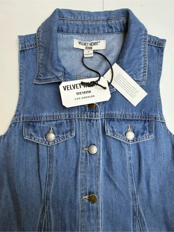Velvet Heart Blue Sleeveless Button-Front Denim Midi Dress size S - Image 8